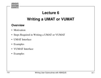 Lecture 6 Writing A UMAT Or VUMAT