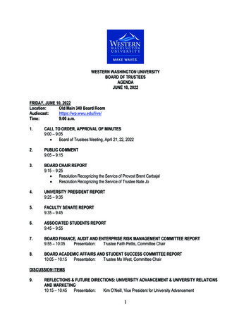Western Washington University Board Of Trustees Agenda June 10, 2022