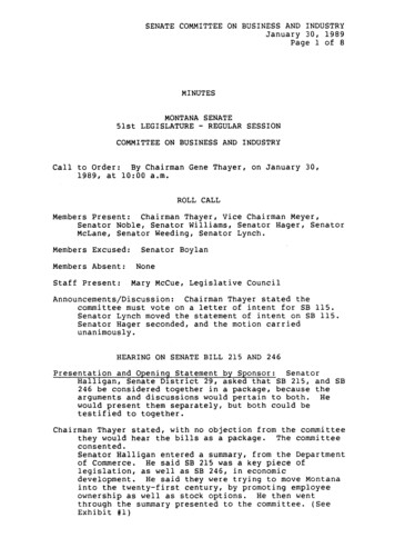 SENATE COMMITTEE ON BUSINESS AND INDUSTRY January 30, 1989 . - Montana