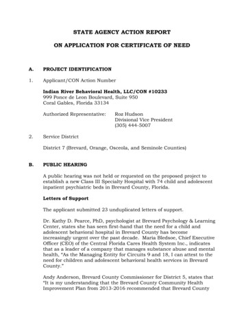 STATE AGENCY ACTION REPORT ON APPLICATION FOR CERTIFICATE OF NEED - Florida