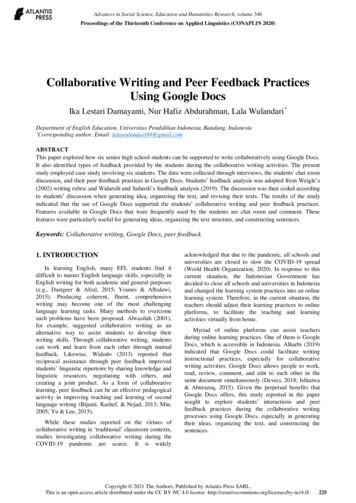 Collaborative Writing And Peer Feedback Practices Using Google Docs