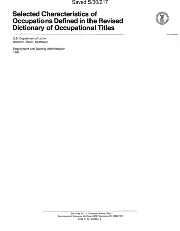 Selected Characteristics Of Occupations Defined In The .