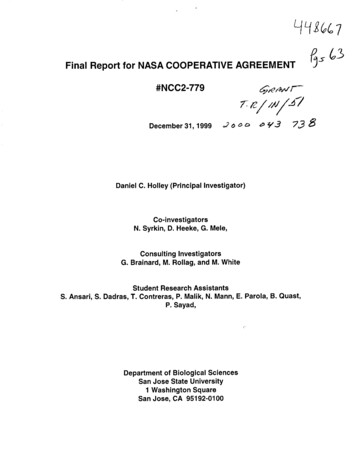 Final Report For NASA COOPERATIVE AGREEMENT #NCC2 