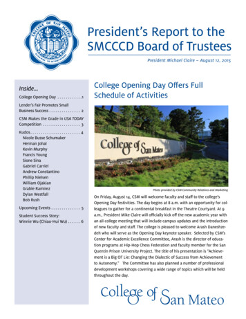 President's Report To The SMCCCD Board Of Trustees