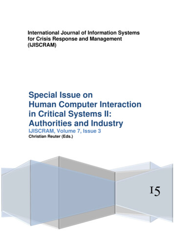 Special Issue On Human Computer Interaction In Critical .