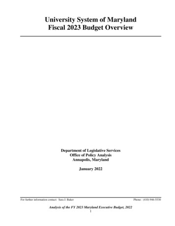 University System Of Maryland Fiscal 2023 Budget Overview