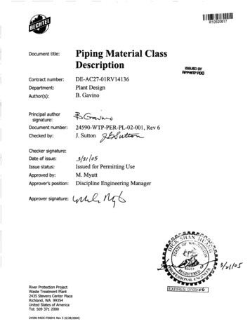 PIPING MATERIAL CLASS DESCRIPTION - Washington