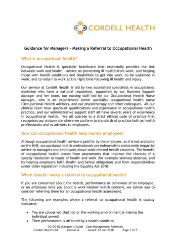 Guidance For Managers - Making A Referral To Occupational Health What .