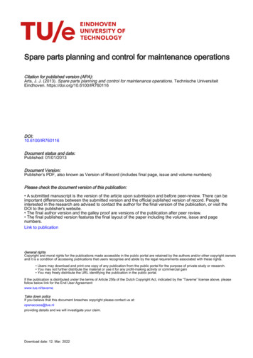 Spare Parts Planning And Control For Maintenance Operations