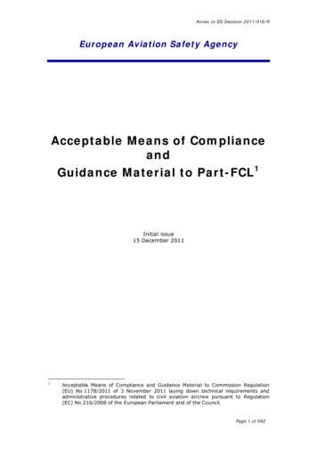 Acceptable Means Of Compliance And Guidance Material To .