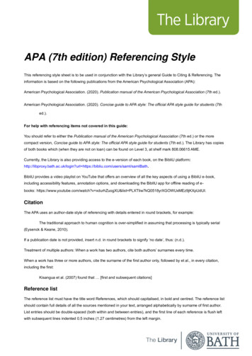 APA (7th Edition) Referencing Style - University Of Bath