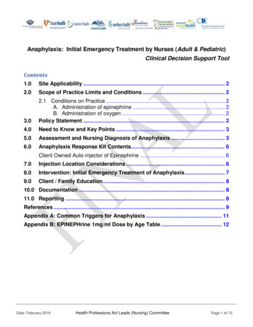 Anaphylaxis: Initial Emergency Treatment (Adult And Pediatric)