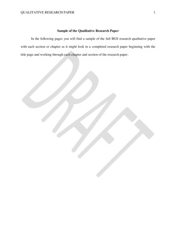 Sample Of The Qualitative Research Paper
