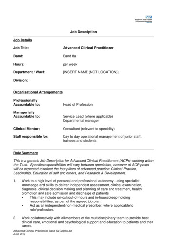 Job Description Advanced Clinical Practitioner - SCTS