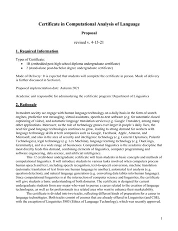 Certificate In Computational Analysis Of Language