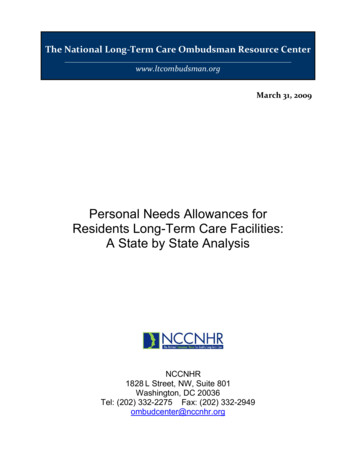 Personal Needs Allowances For Residents Long-Term Care Facilities: A .