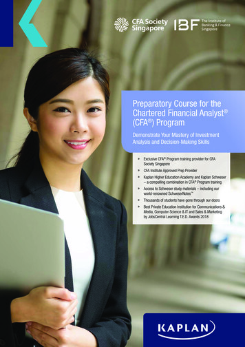 Preparatory Course For The Chartered Financial Analyst .