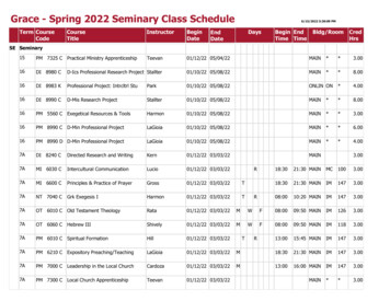 Class Schedule Seminary Spring 2022 - Grace College & Seminary