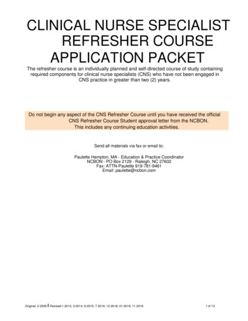 Clinical Nurse Specialist Refresher Course Application Packet