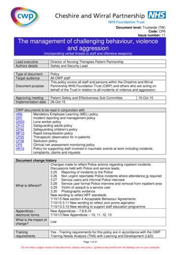 The Management Of Challenging Behaviour Violence And Aggression
