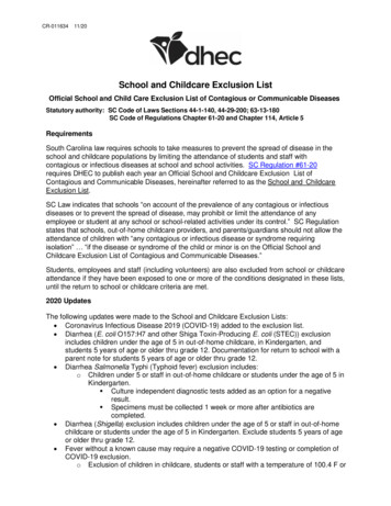School And Childcare Exclusion List - SCDHEC