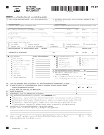 Maryland Combined Form Cra Application