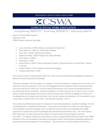 Report On Online MSW Programs CSWA Distance Learning Committee Laura .