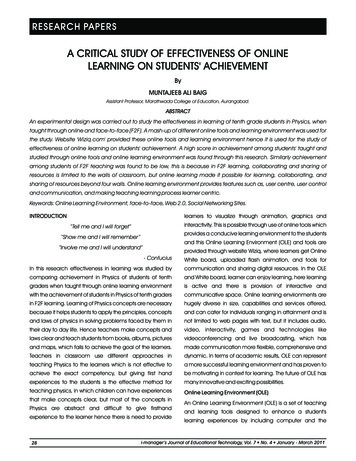 A CRITICAL STUDY OF EFFECTIVENESS OF ONLINE LEARNING 