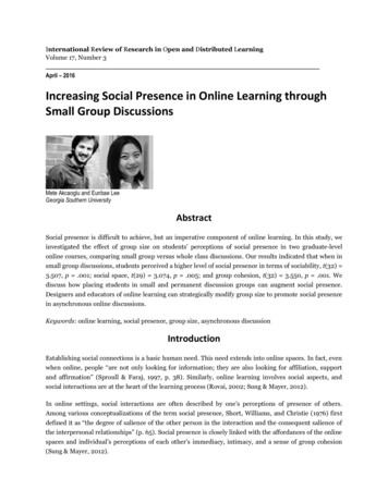 2016 Increasing Social Presence In Online Learning Through Small . - Ed