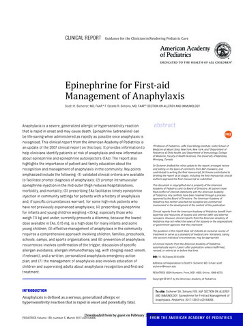 Epinephrine For First Aid Management Of Anaphylaxis 