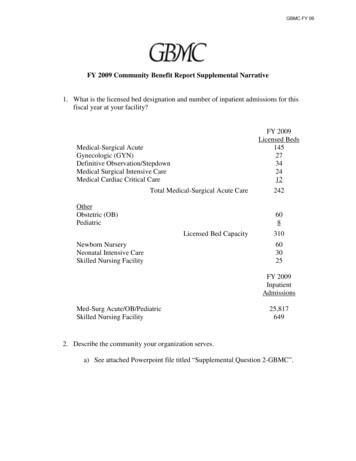 FY 2009 Community Benefit Report Supplemental Narrative