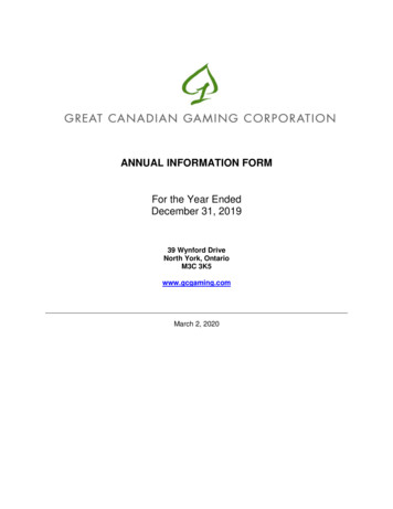 ANNUAL INFORMATION FORM - Great Canadian Gaming Corporation
