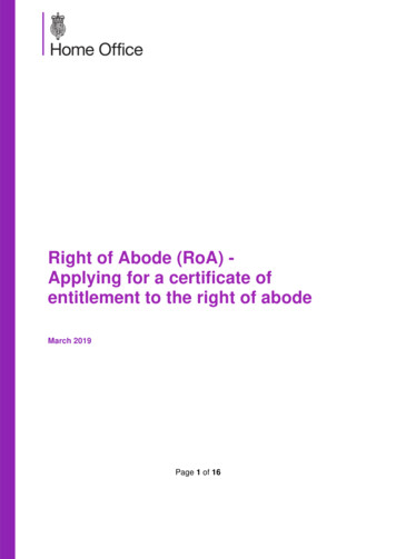 Right Of Abode (RoA) - Applying For A Certificate Of .