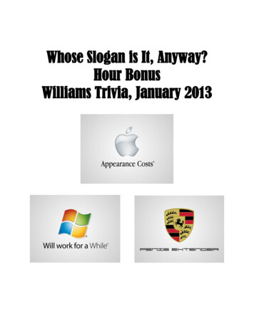 Whose Slogan Is It, Anyway? Hour Bonus Williams Trivia .