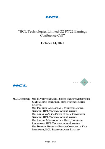 HCL Technologies Limited Q2 FY'22 Earnings Conference Call”