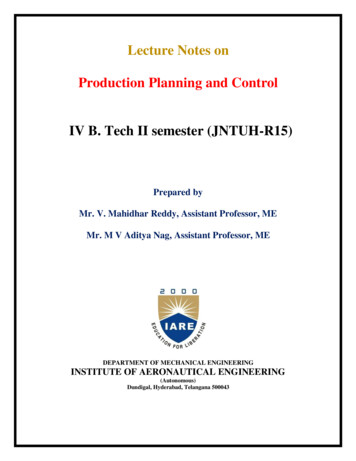 Lecture Notes On Production Planning And Control IV B .