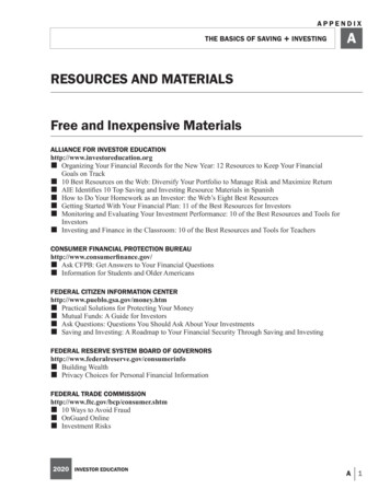 RESOURCES AND MATERIALS Free And Inexpensive Materials