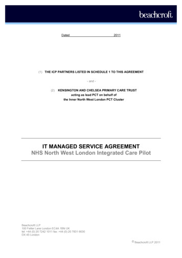 IT MANAGED SERVICE AGREEMENT NHS North West London Integrated Care Pilot