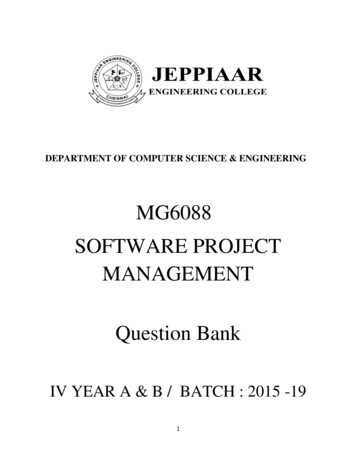 MG6088 SOFTWARE PROJECT MANAGEMENT Question Bank
