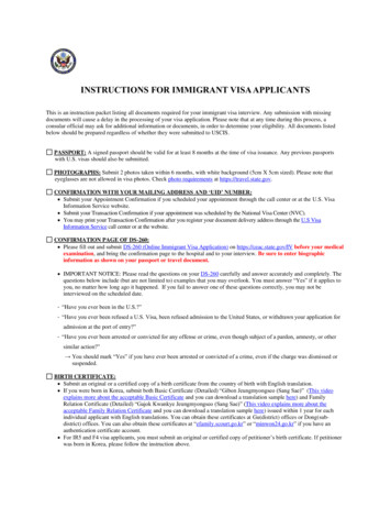 Instructions For Immigrant Visa Applicants