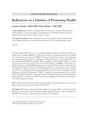 Refections On A Lifetime Of Promoting Health - Winston-Salem State .