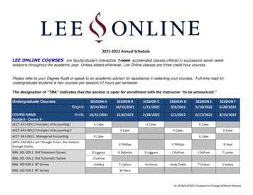 2021-2022 Annual Schedule LEE ONLINE COURSES Sessions . - Lee University