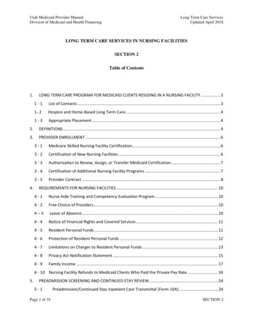 LONG TERM CARE SERVICES IN NURSING FACILITIES SECTION 2 Table Of Contents