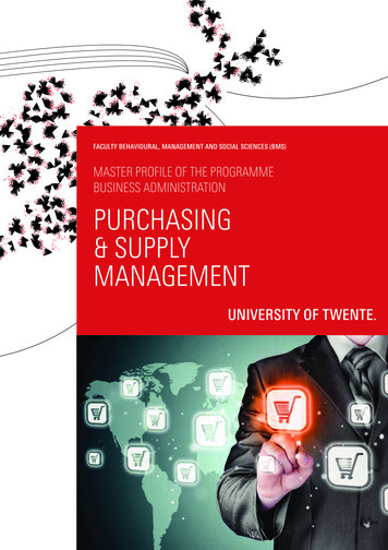 Master Purchasing Supply Management - Universiteit Twente