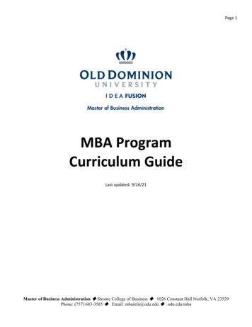 MBA Curriculum Guide Update 2021 - Odu.edu