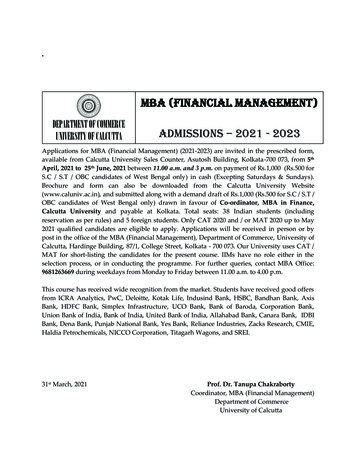 MBA (Financial Management) - University Of Calcutta