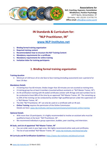 IN Standards & Curriculum For - Nlp-institutes 