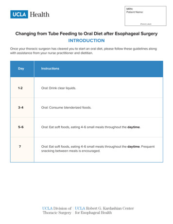 Changing From Tube Feeding To Oral Diet After Esophageal .