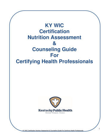 KY WIC Certification Nutrition Assessment Counseling 