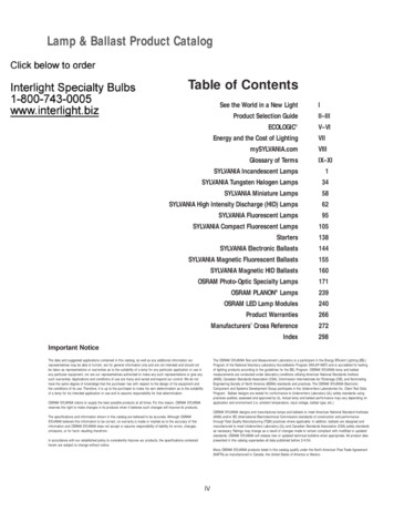 Lamp & Ballast Product Catalog Table Of Contents
